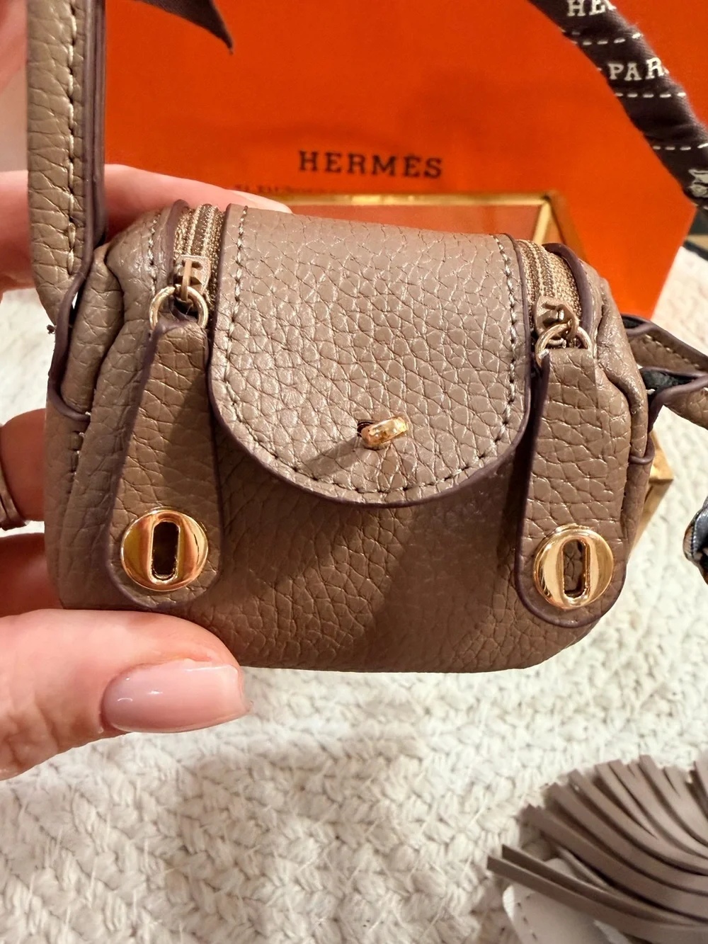 Fashion Lux Keychain Mini Bag Charm Keychain - Hermes Ribbon Wrapped Handle New
